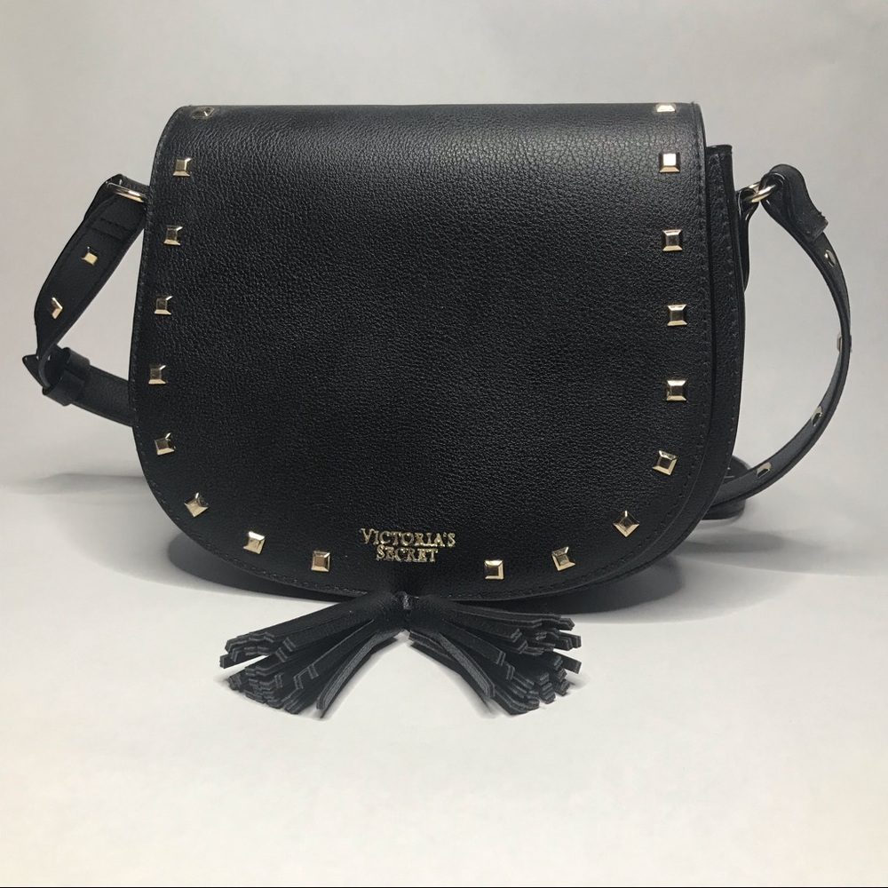 Victoria’s Secret Crossbody Saddle Bag, Small. Black with Gold Detailing NWOT